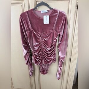 Zara Dusty Pink Velvet Ruched Bodysuit